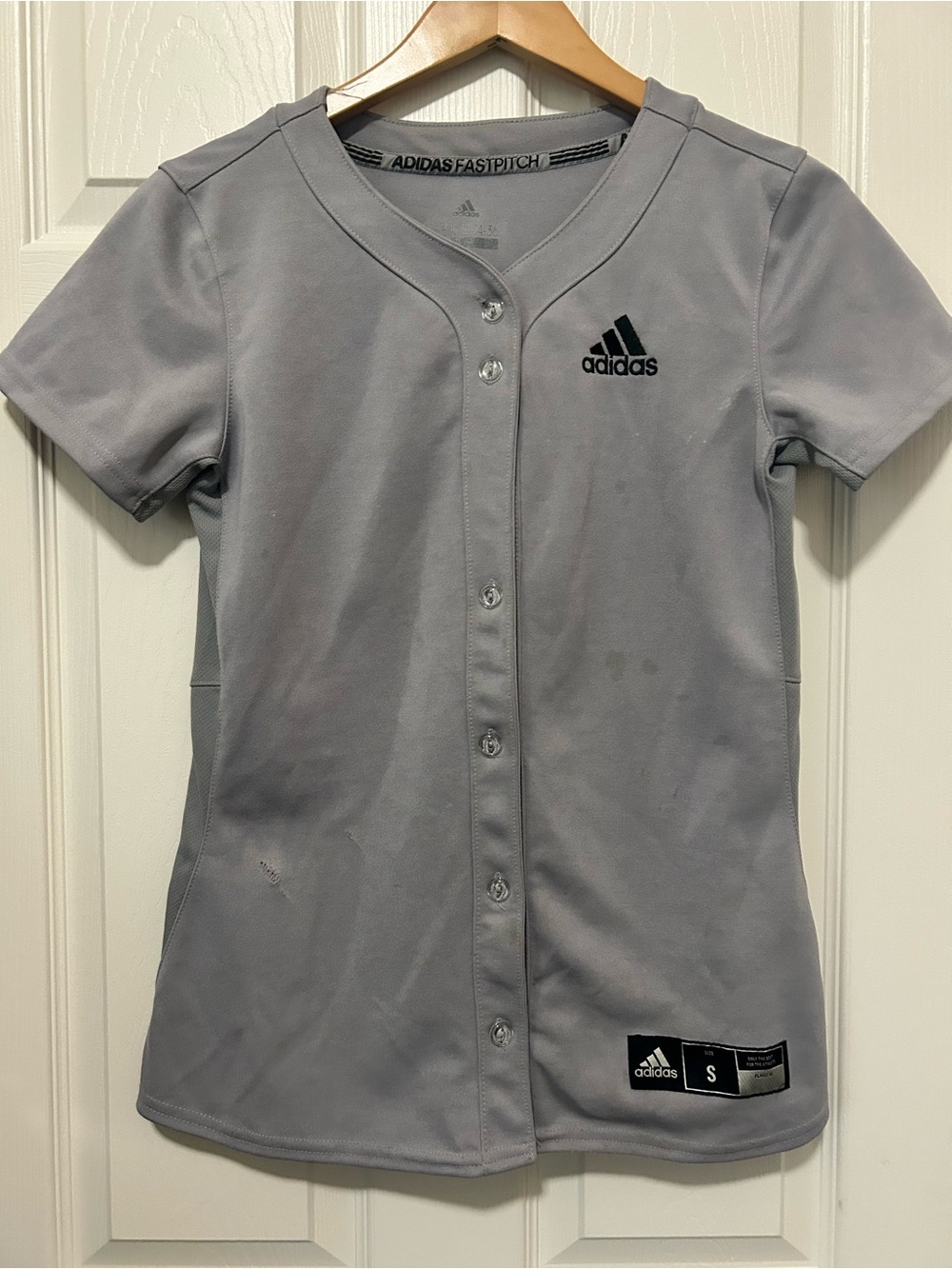 Adidas Fastpitch Botton Down Short Sleeve Shirts Gray S